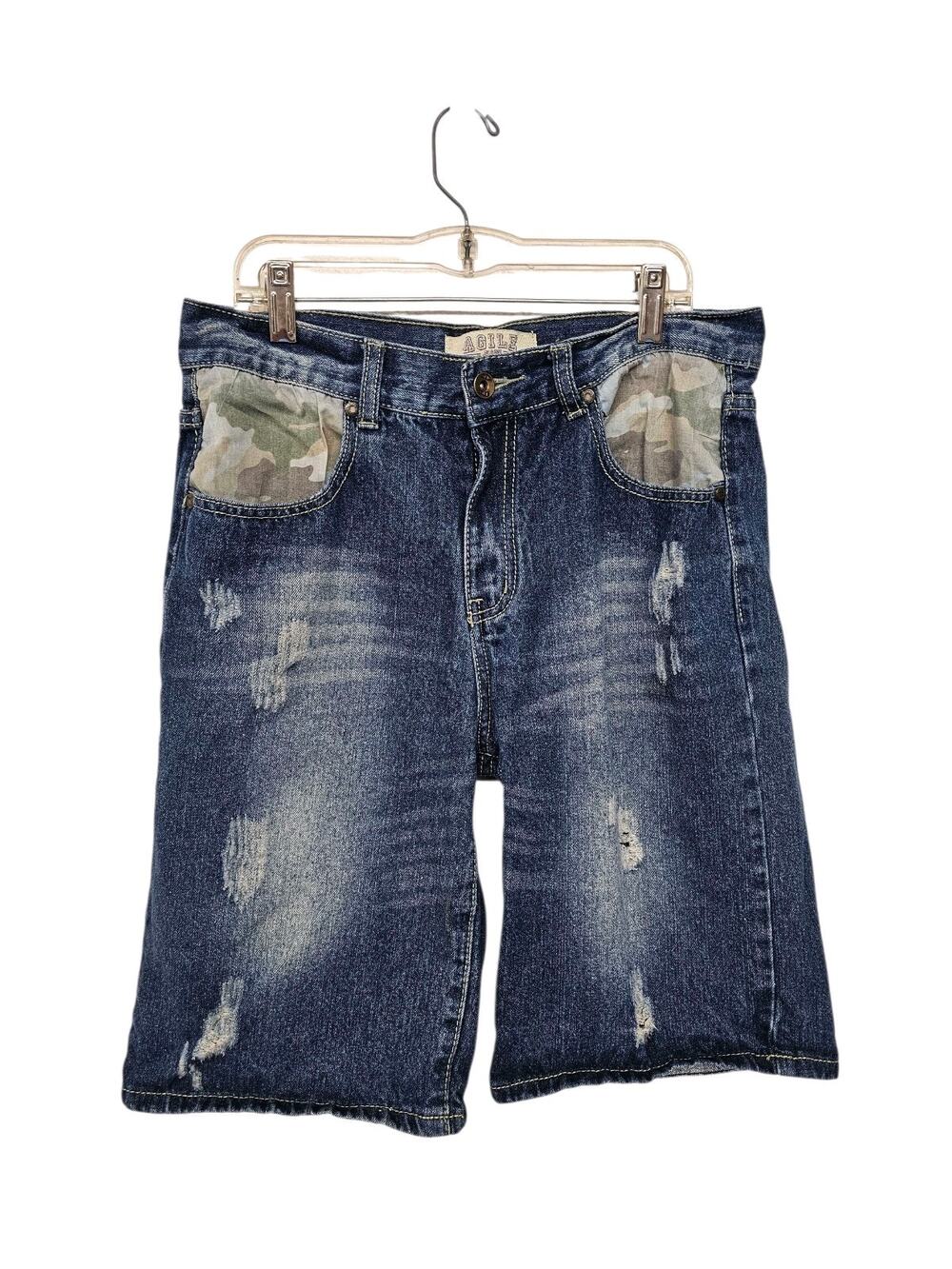 VTG Jean Shorts Boys 16 Distressed Camo Jorts Y2K 30" Waist Skater Streetwear